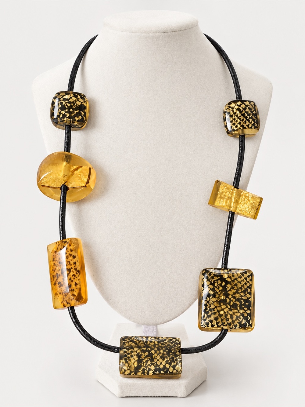 Roman Oversized Resin Snakeskin Print Geometric Statement Necklace